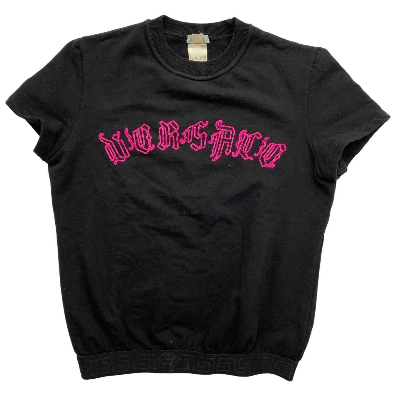 Versace Mainline Bright Pink Embroidered Logo T-Shirt with Signature Medusa Band - Outfit Repeater