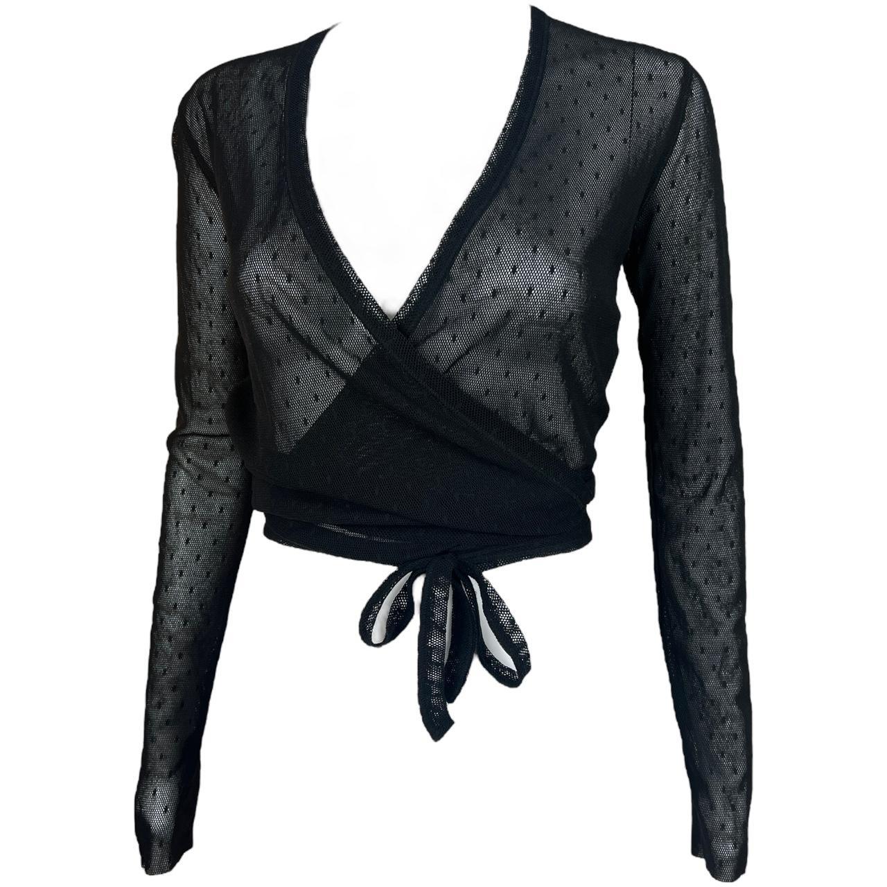 Jean Paul Gaultier Soleil Black Sheer Mesh Wrap Blouse