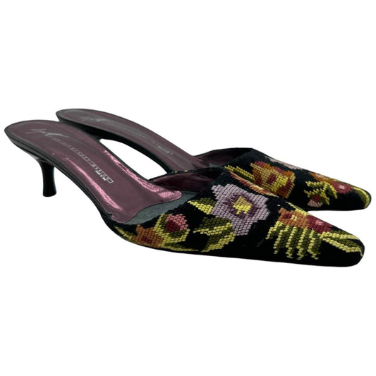 Giuseppe Zanotti Purple Cross-Stitch Floral Kitten Heels