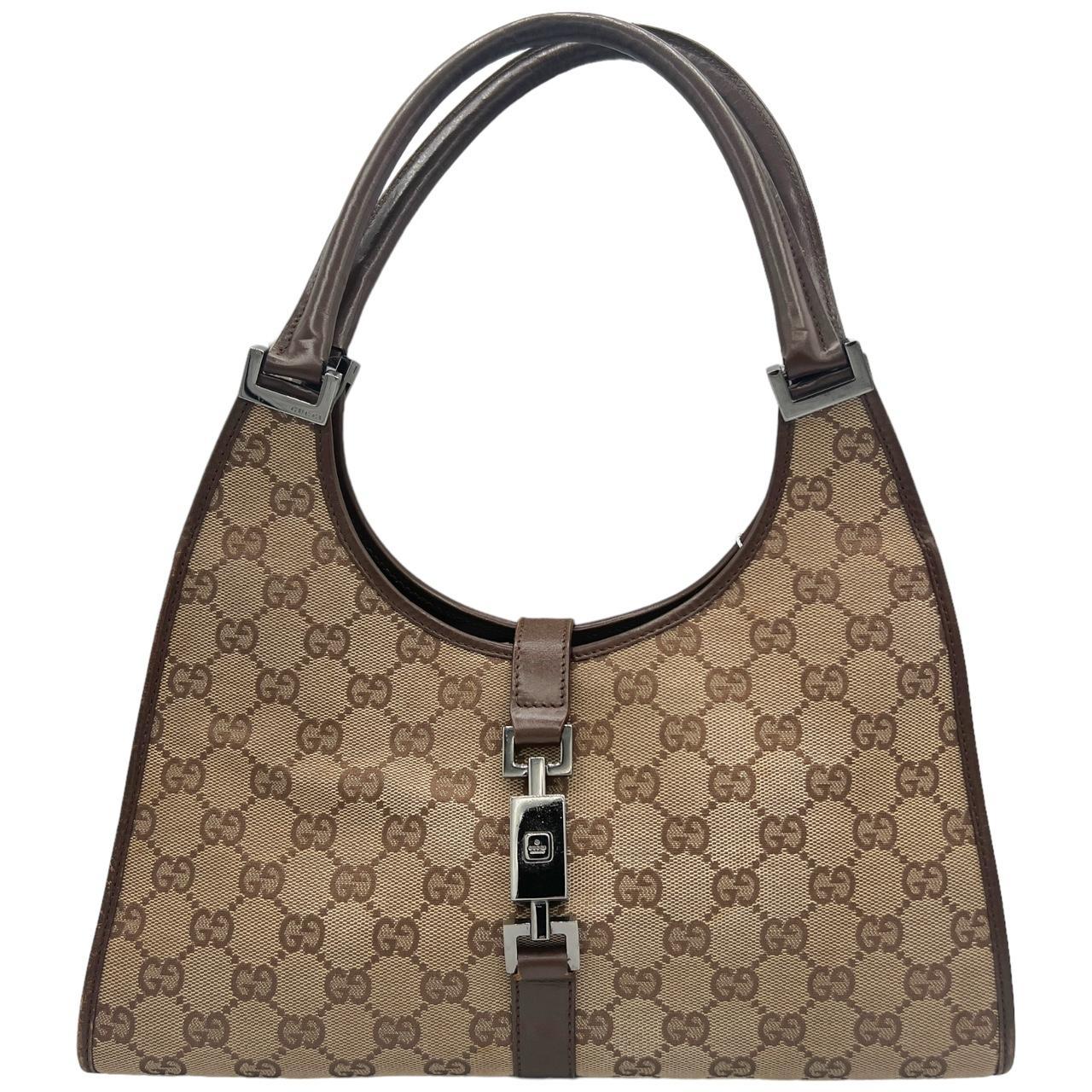 Gucci Jackie Shoulder Bag Brown Leather Tan Monogram