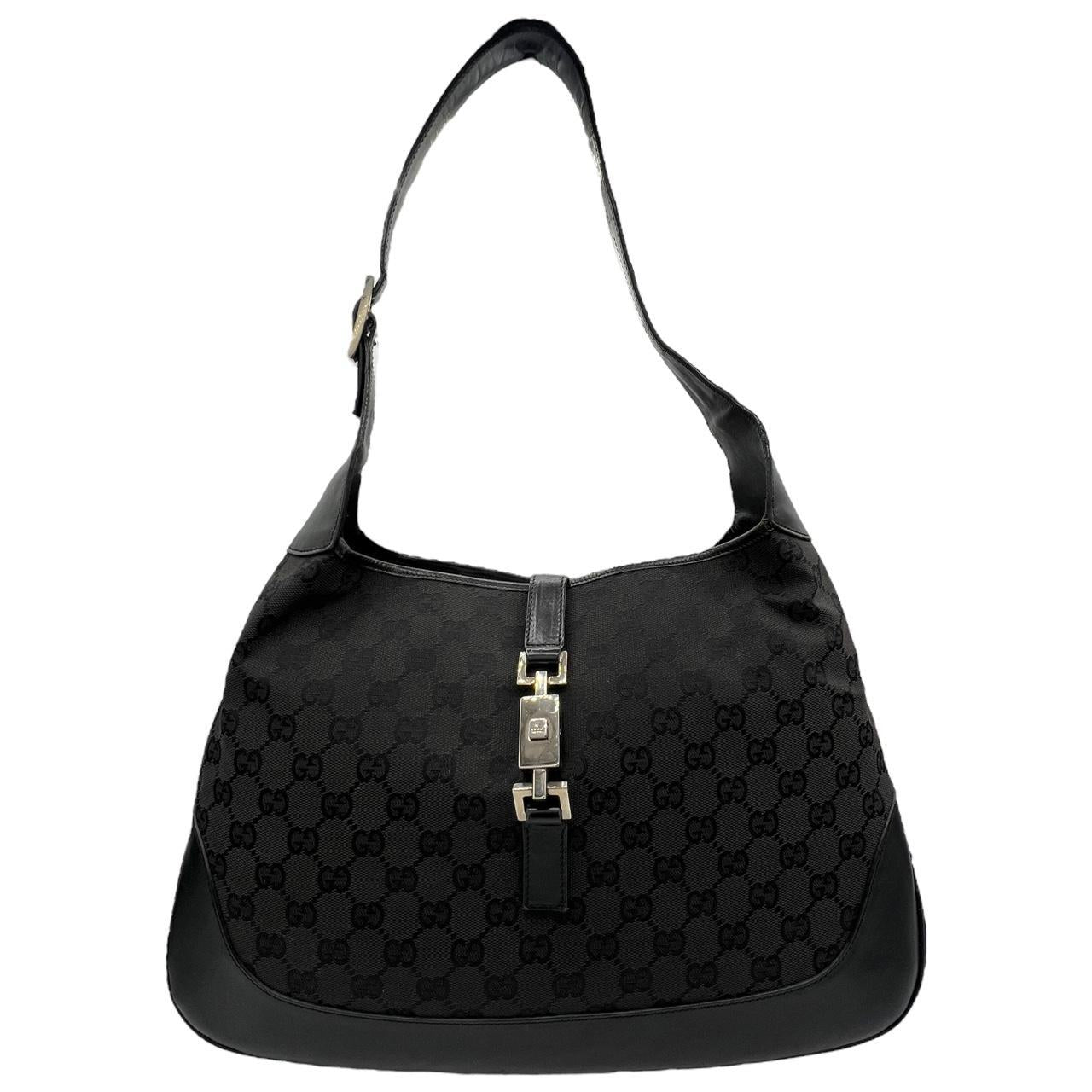 Gucci Black Monogram Canvas Leather Shoulder Bag