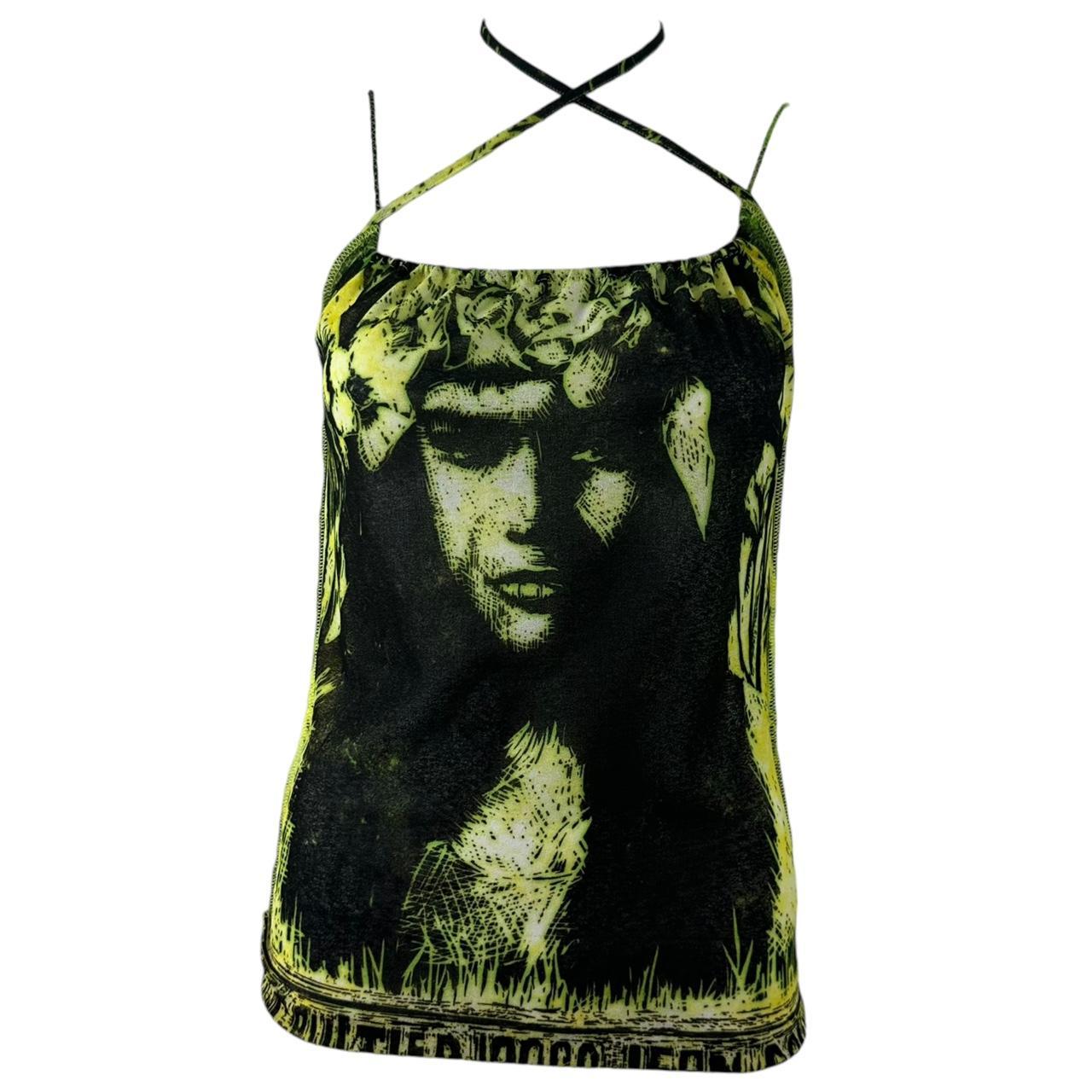 Jean Paul Gaultier S/S 2000 Mesh Green Face Graphic Tank Top - Outfit Repeater
