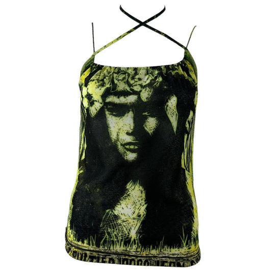 Jean Paul Gaultier S/S 2000 Mesh Green Face Graphic Tank Top - Outfit Repeater