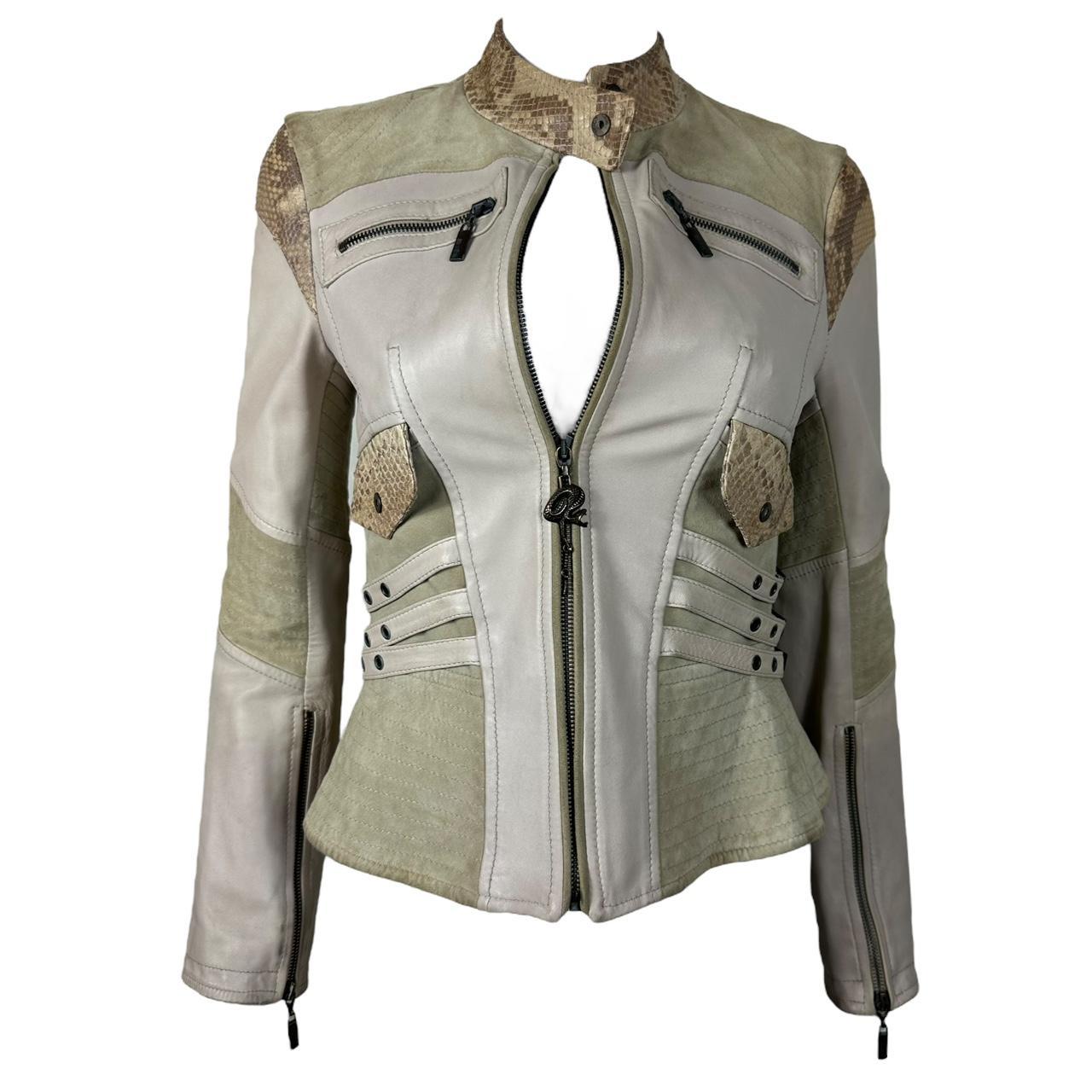 Just Cavalli by Roberto Cavalli Python Trim Leather Moto Jacket - Outfit Repeater