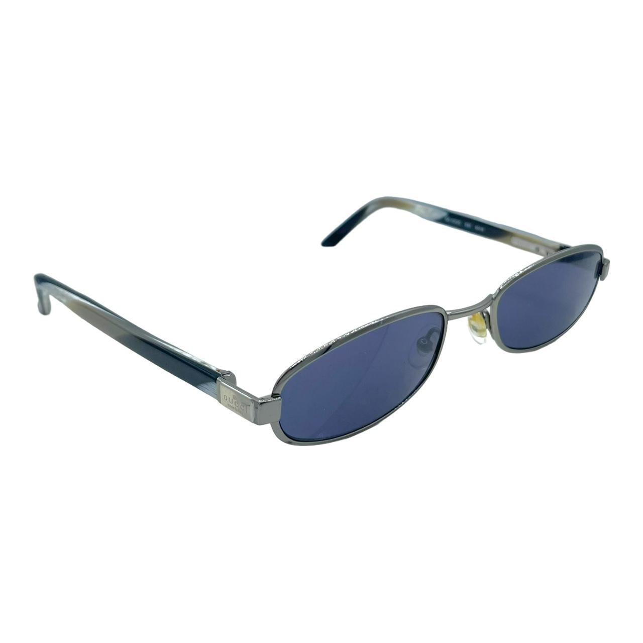 Gucci Oval Sunglasses Blue Silver Frame