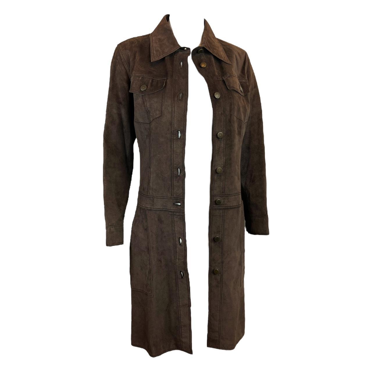 Dolce & Gabbana Brown Leather Suede Knee Length Coat