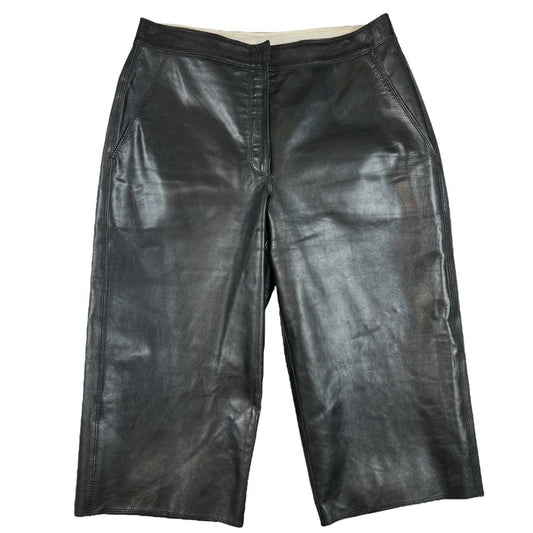 Fendi Black Leather High Waisted Longline Shorts