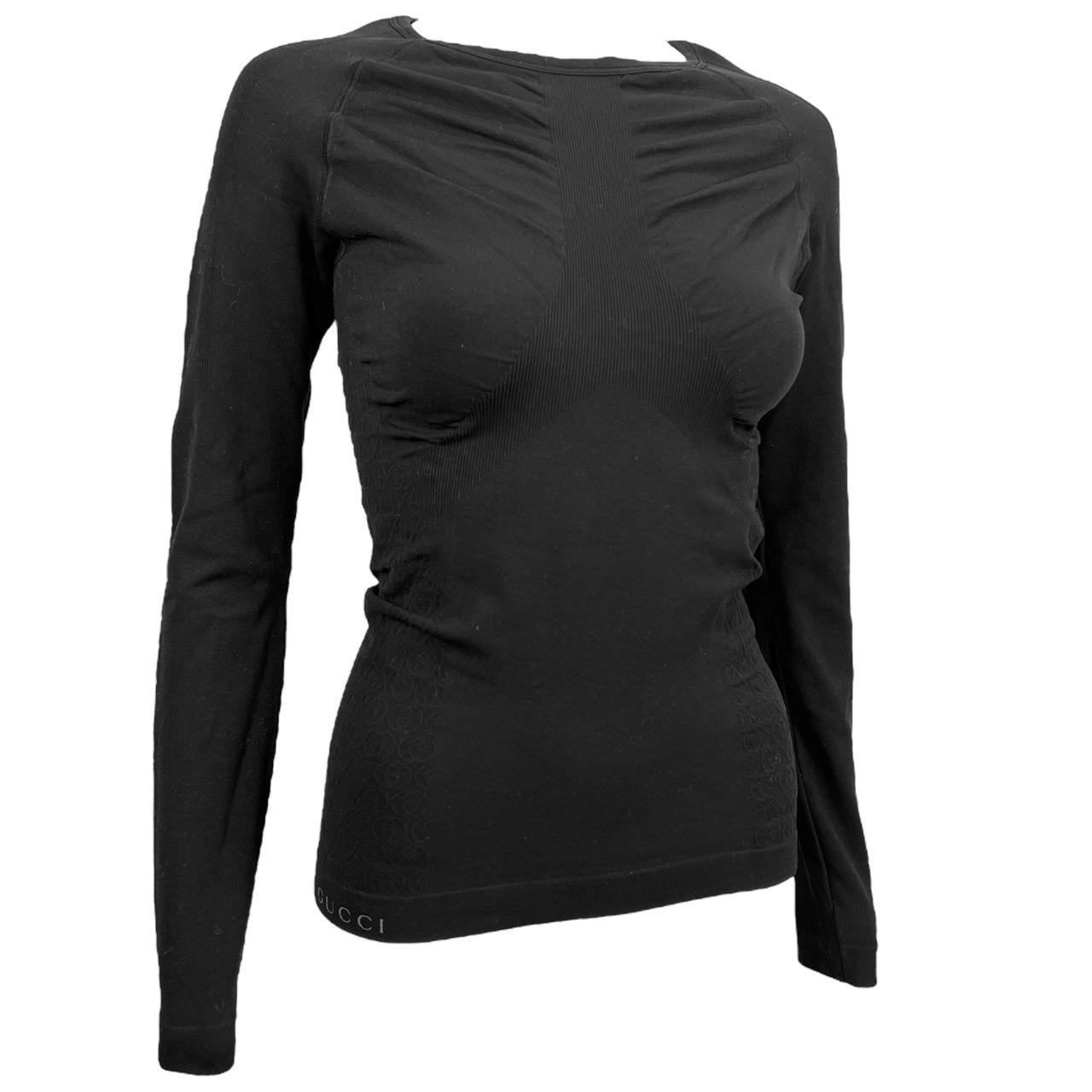 Gucci Black Spandex Logo Thermal Longsleeve Top