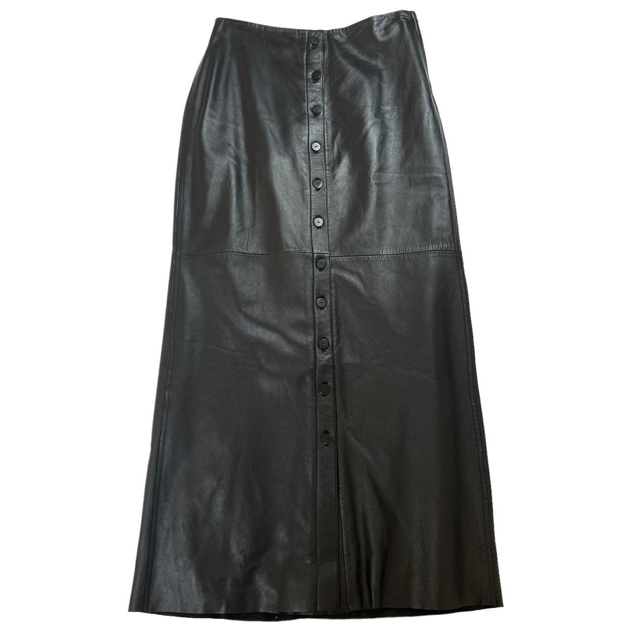 Jean-Paul Gaultier Black Leather Button Up Maxi Skirt