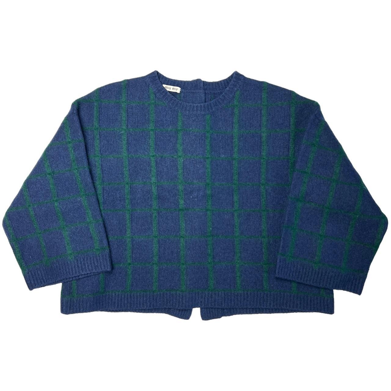Miu Miu AW 2013 Navy and Green Checkered Boxy Sweater - Outfit Repeater
