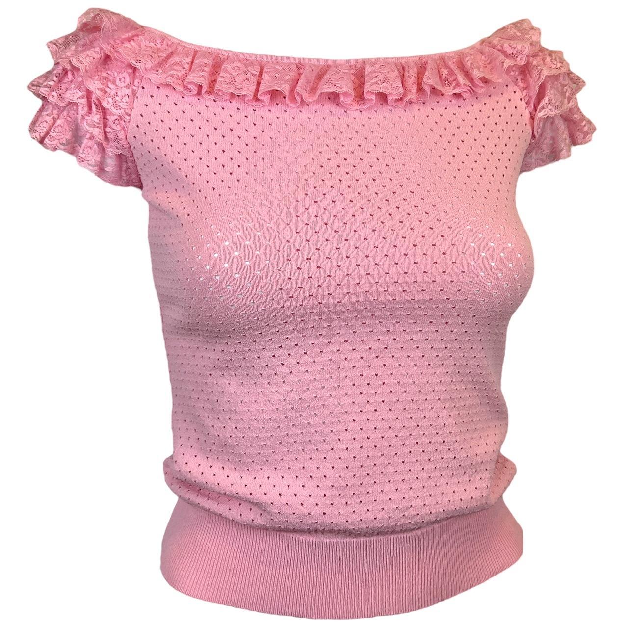 Moschino Cheap & Chic Pink Lace Trimmed Off The Shoulder Top - Outfit Repeater