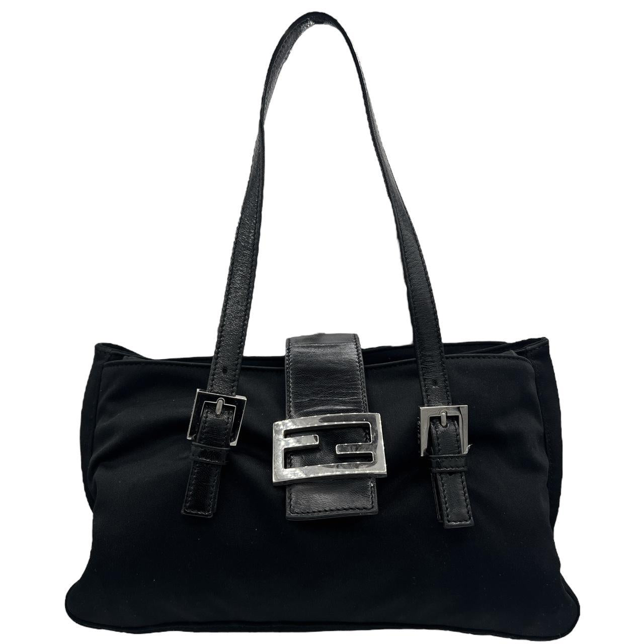 Fendi Black Neoprene Rectangle Baguette Shoulder Bag