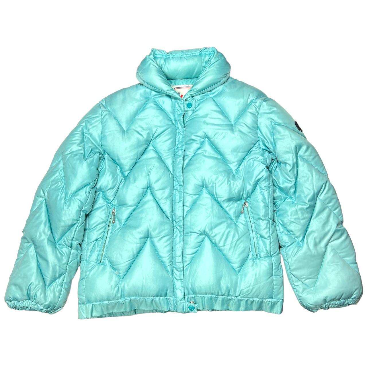 Moncler Teal Blue Zig Zag Down Fill Puffer Coat / Jacket