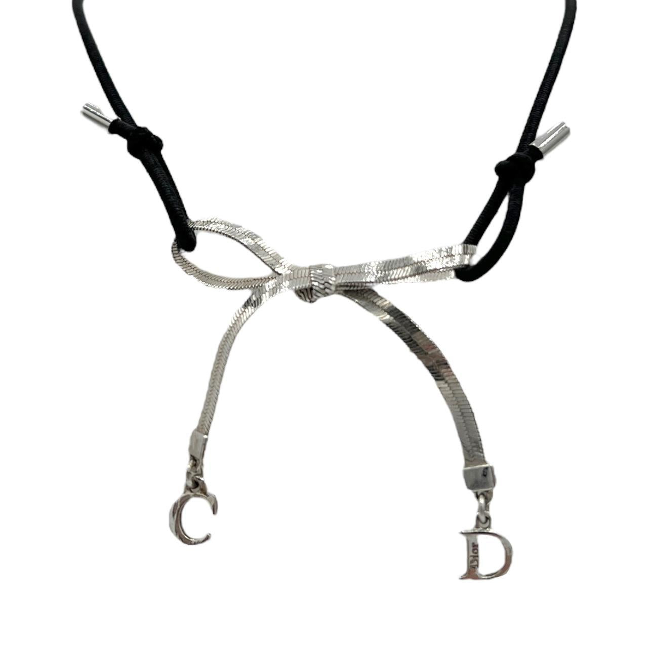 Dior by John Galliano Black and Silver Bow Choker Necklace - Outfit Repeater