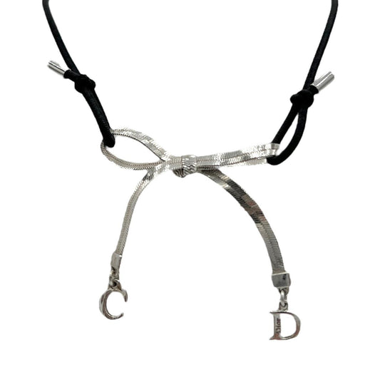 Dior by John Galliano Black and Silver Bow Choker Necklace - Outfit Repeater