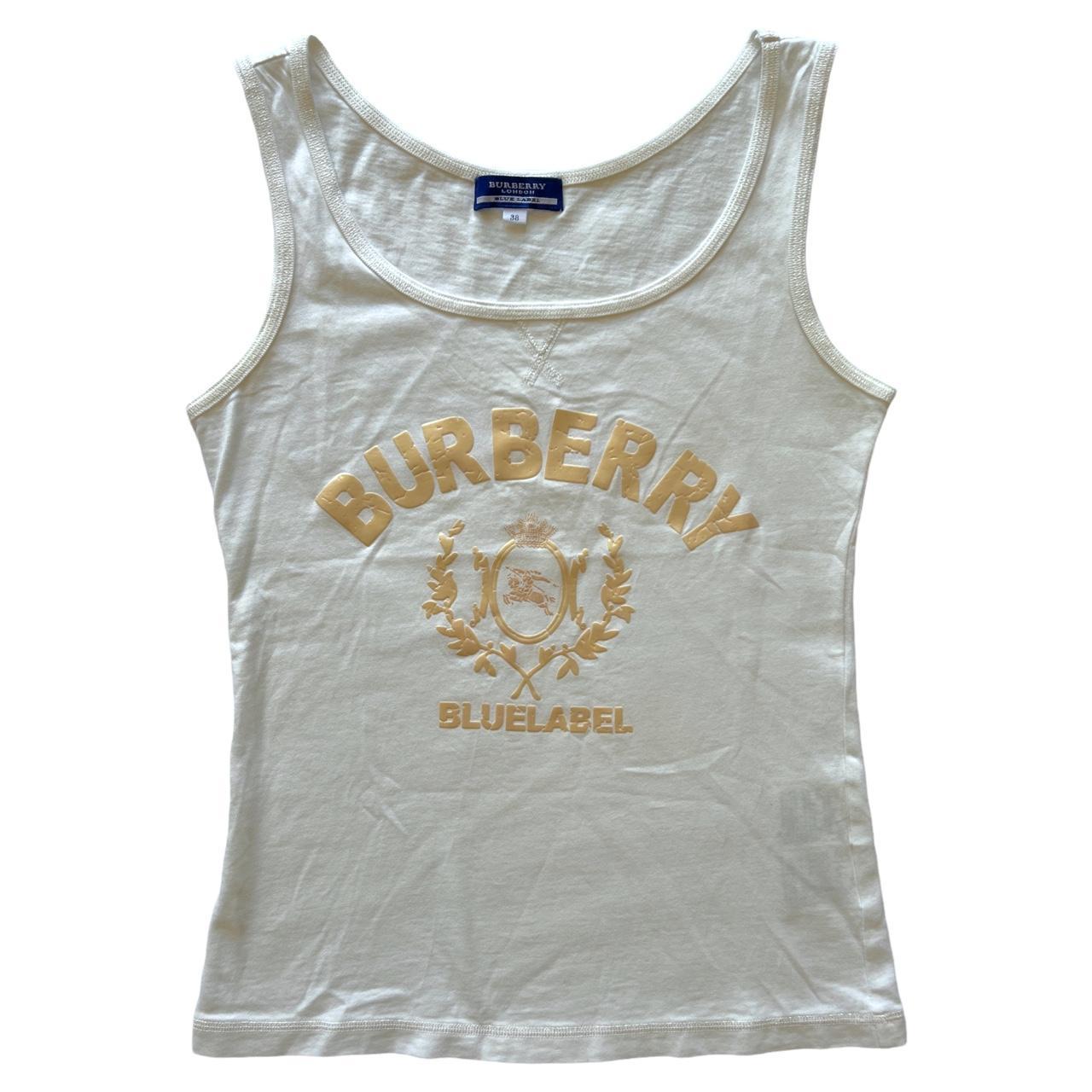 Burberry Blue Label White Spell-Out Logo & Crest Graphic Tank Top - Outfit Repeater