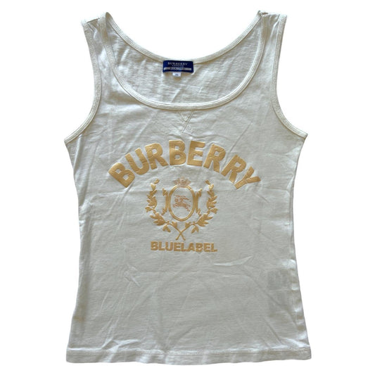 Burberry Blue Label White Spell-Out Logo & Crest Graphic Tank Top - Outfit Repeater