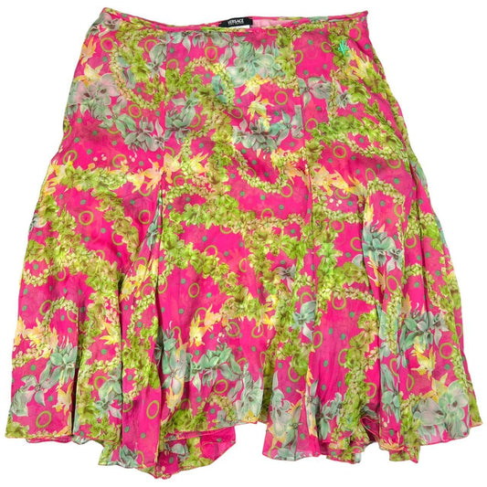 Versace Jeans Couture Pink Floral Print Silk Midi Skirt - Outfit Repeater