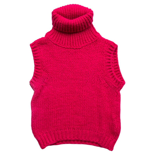 Dolce & Gabbana D&G Hot Pink Cropped Sleeveless Knit Turtleneck Sweater