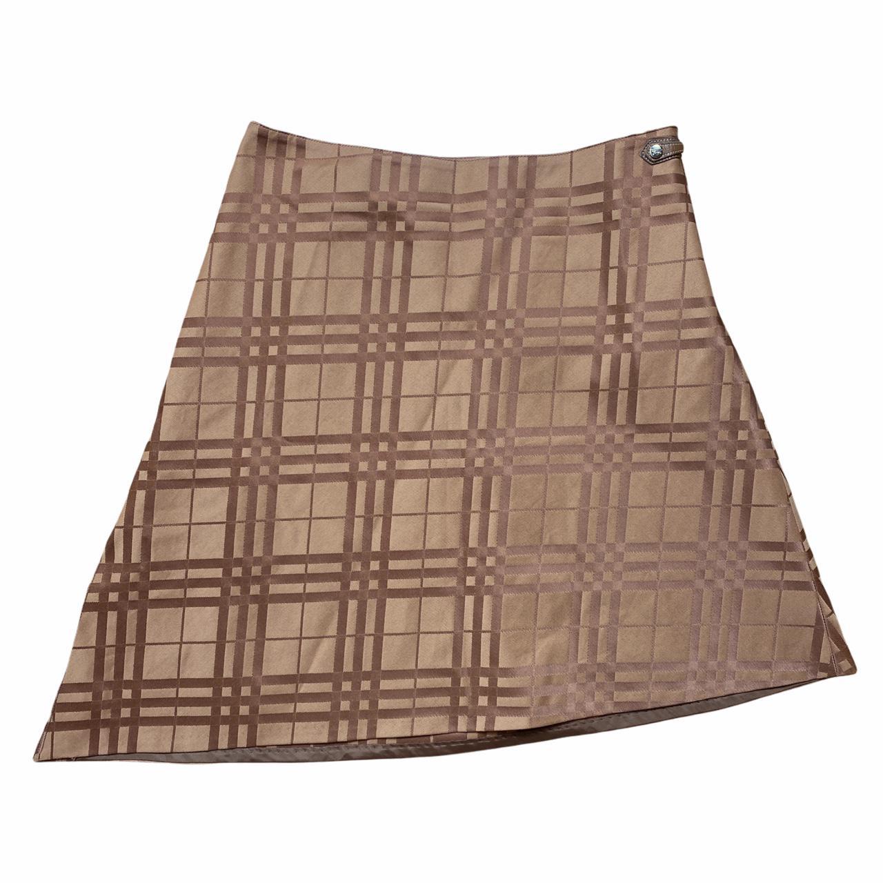 Burberry Blue Label Asymmetrical Hem Tan Nova Check Plaid Silk Skirt - Outfit Repeater