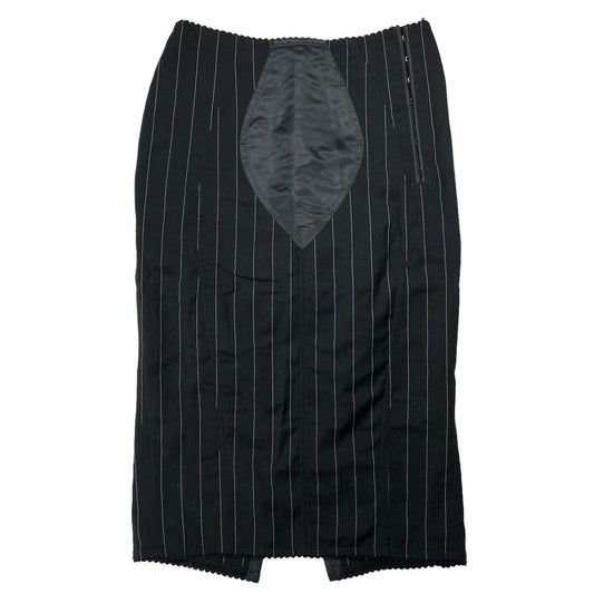 Dolce & Gabbana Black Pinstriped Midi Skirt with Hook and Eye Back and Side Closures - Outfit Repeater