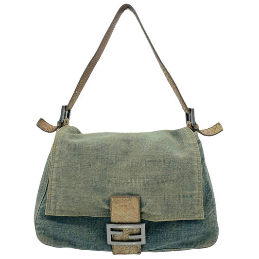 Fendi Denim Python Mama Baguette Shoulder Bag