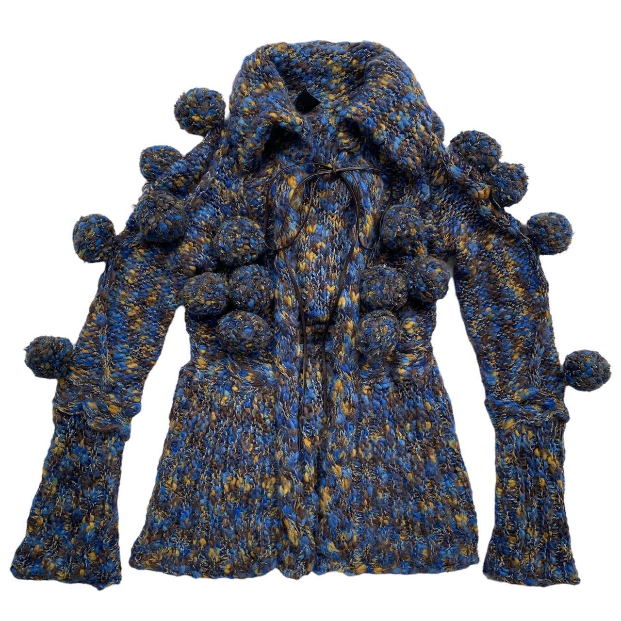 Just Cavalli by Roberto Cavalli Multicolored Knit Cardigan with Large Pom-Poms and Leather Tie Closure - Outfit Repeater
