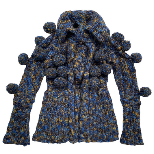 Just Cavalli by Roberto Cavalli Multicolored Knit Cardigan with Large Pom-Poms and Leather Tie Closure - Outfit Repeater