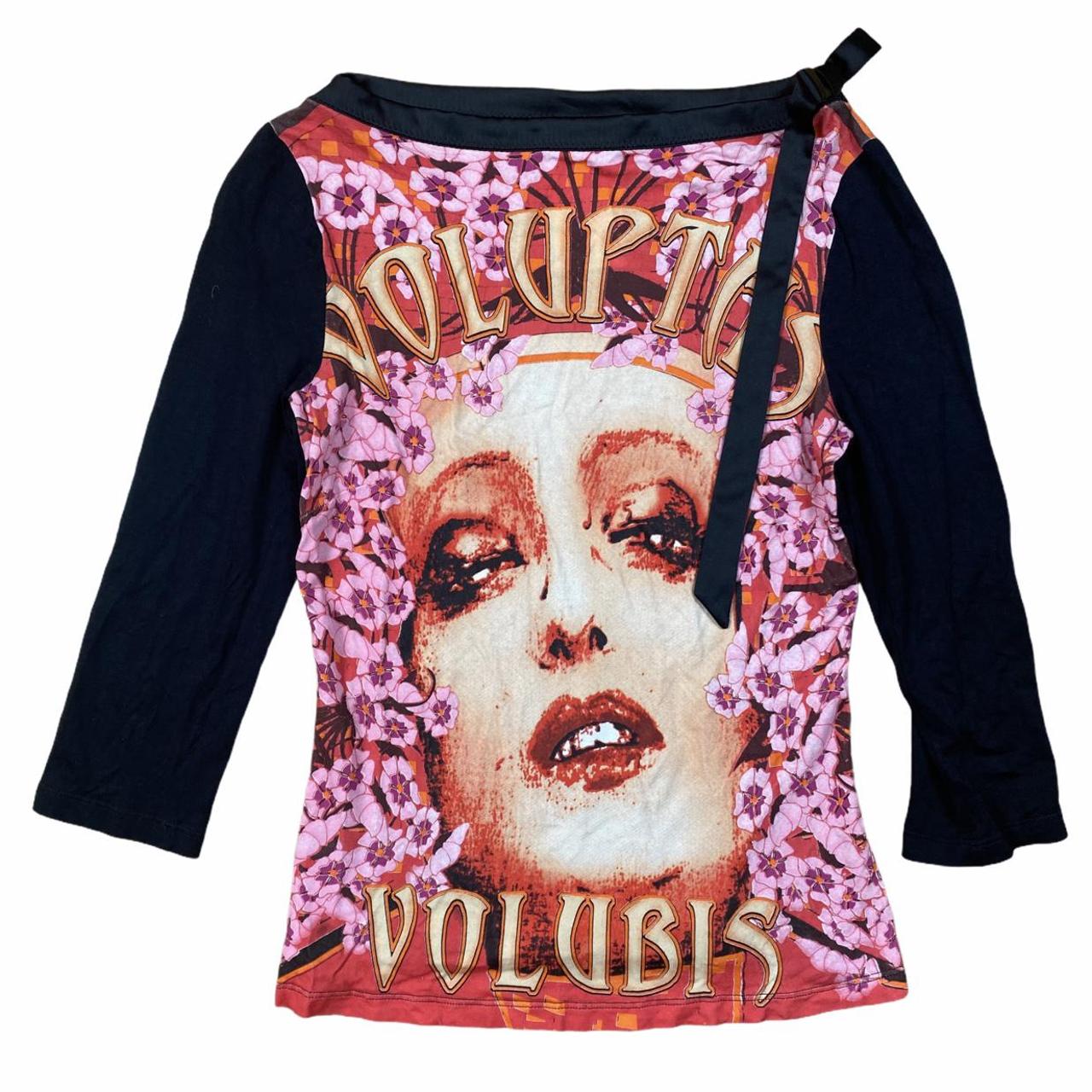 Dolce & Gabbana D&G Voluptas Volubis Graphic 3/4 Sleeve T-Shirt w/ Satin Trim and Bow Detail