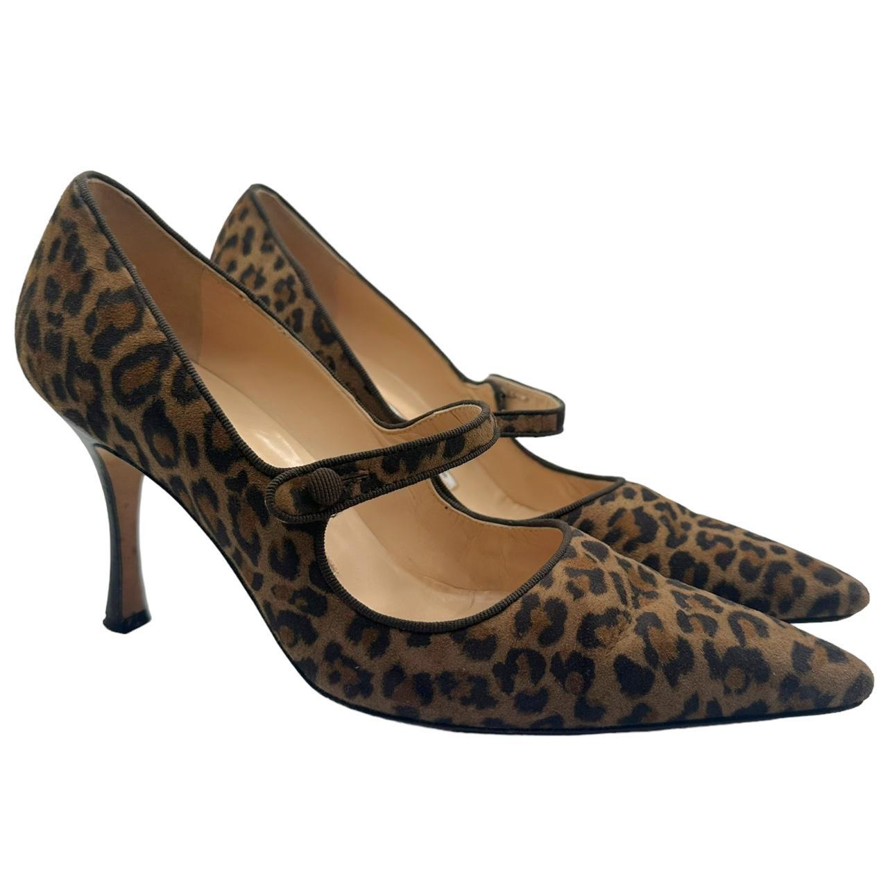 Manolo Blahnik Leopard Print Suede Mary Jane Heels