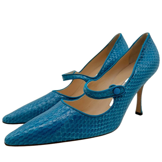 Manolo Blahnik Blue Python Mary Jane Heels Size 40