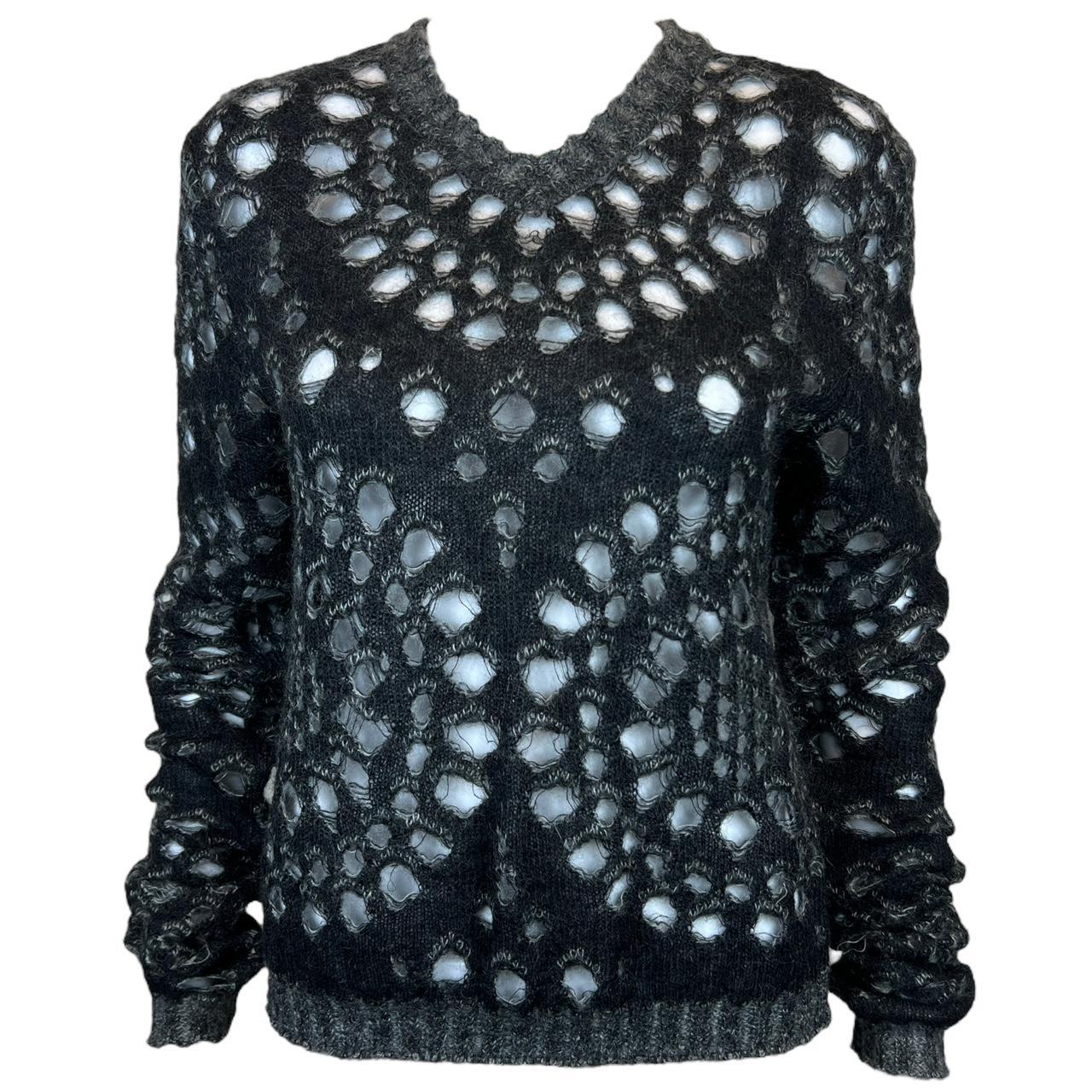 Christian Dior by John Galliano F/W 2000 Black/ Gray Open Knit Distressed Sweater and Scarf - Outfit Repeater