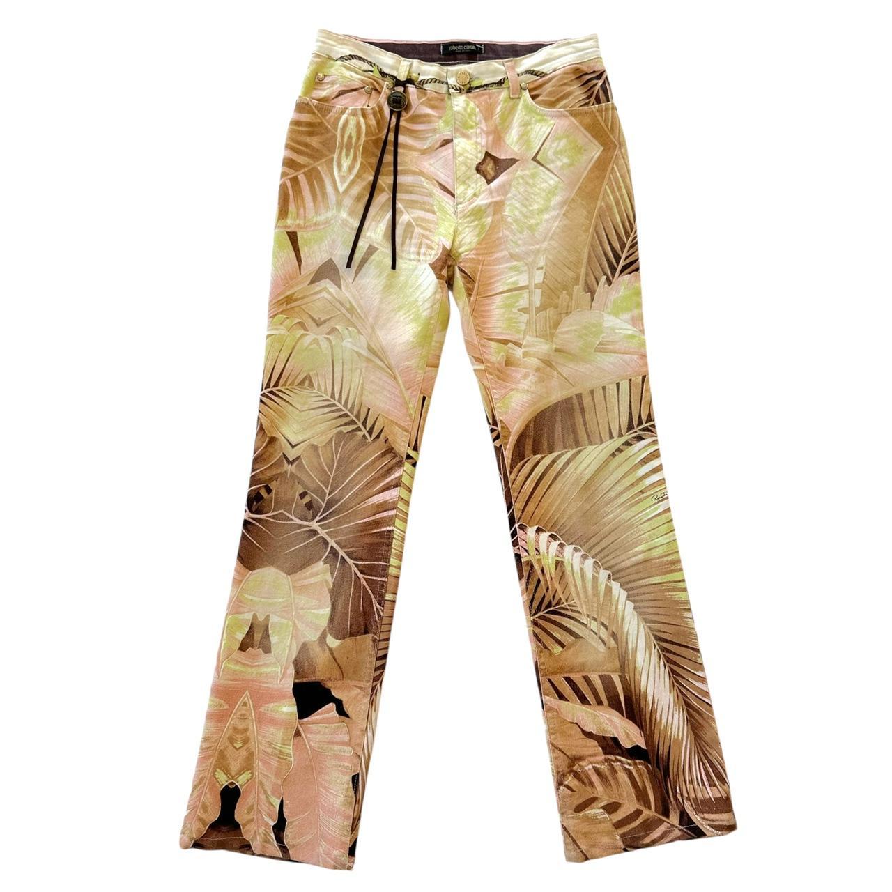 Roberto Cavalli Pink Palm Printed Jeans