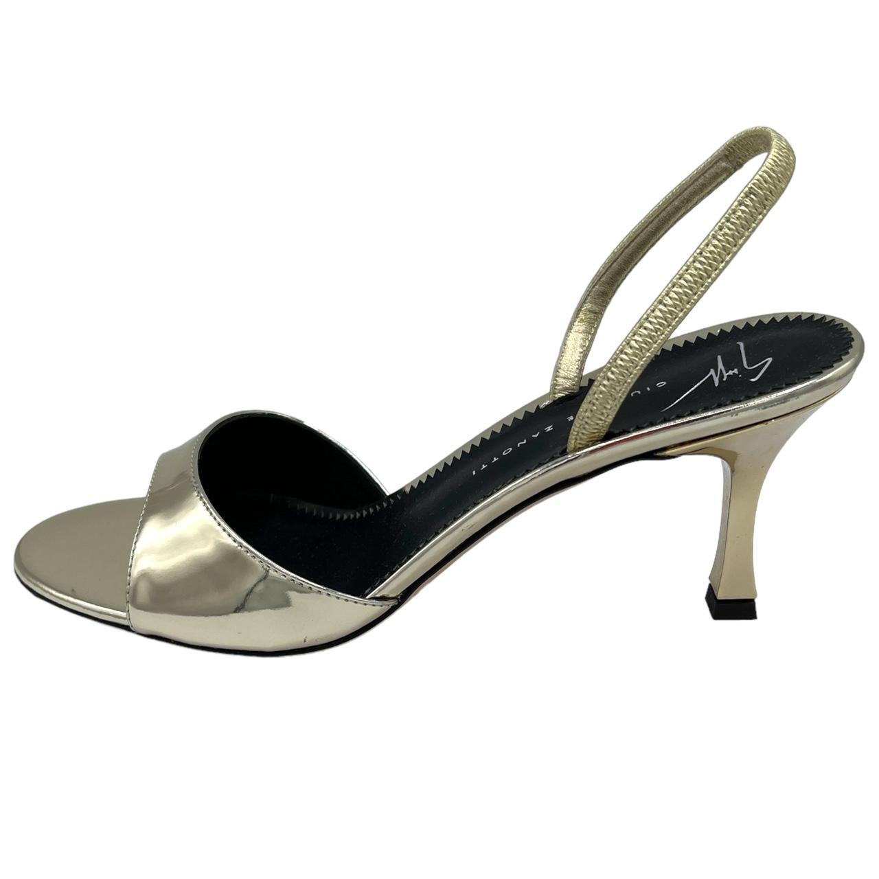 Giuseppe Zanotti "Kellen Red Carpet 70" Silver Chrome Slingback Open Toe Kitten Heels - Outfit Repeater