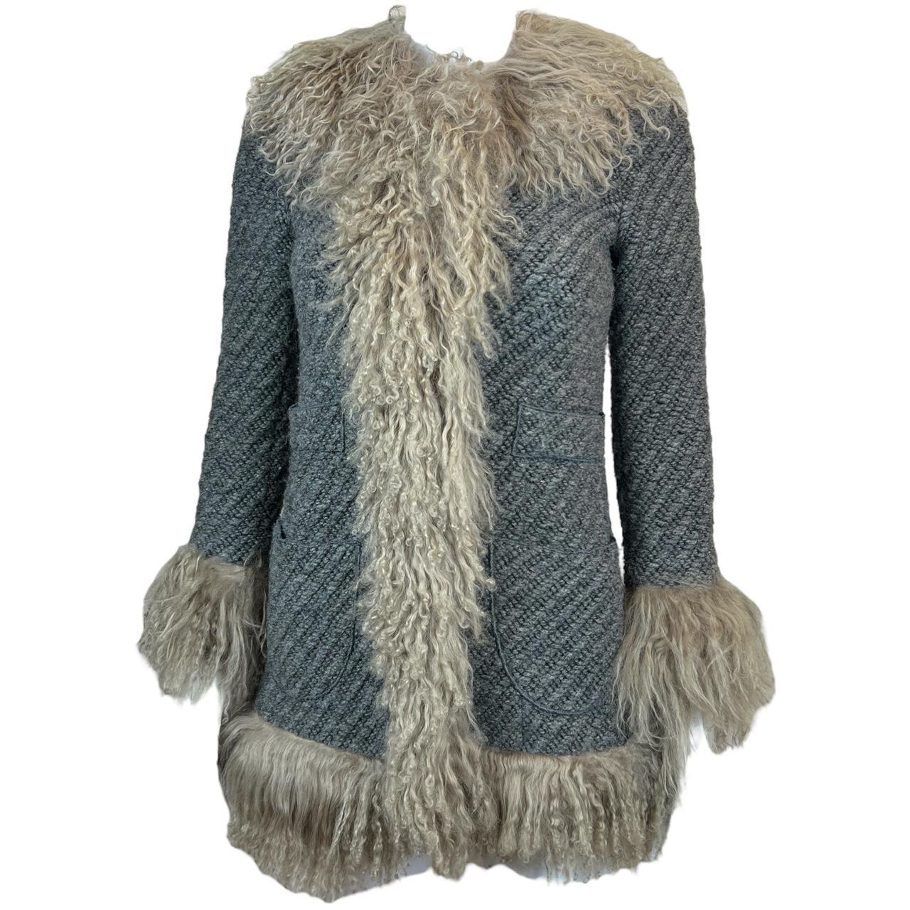 Dolce & Gabbana Gray Knit Penny Lane Jacket with Fur Trim - Outfit Repeater