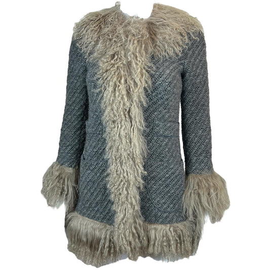 Dolce & Gabbana Gray Knit Penny Lane Jacket with Fur Trim - Outfit Repeater