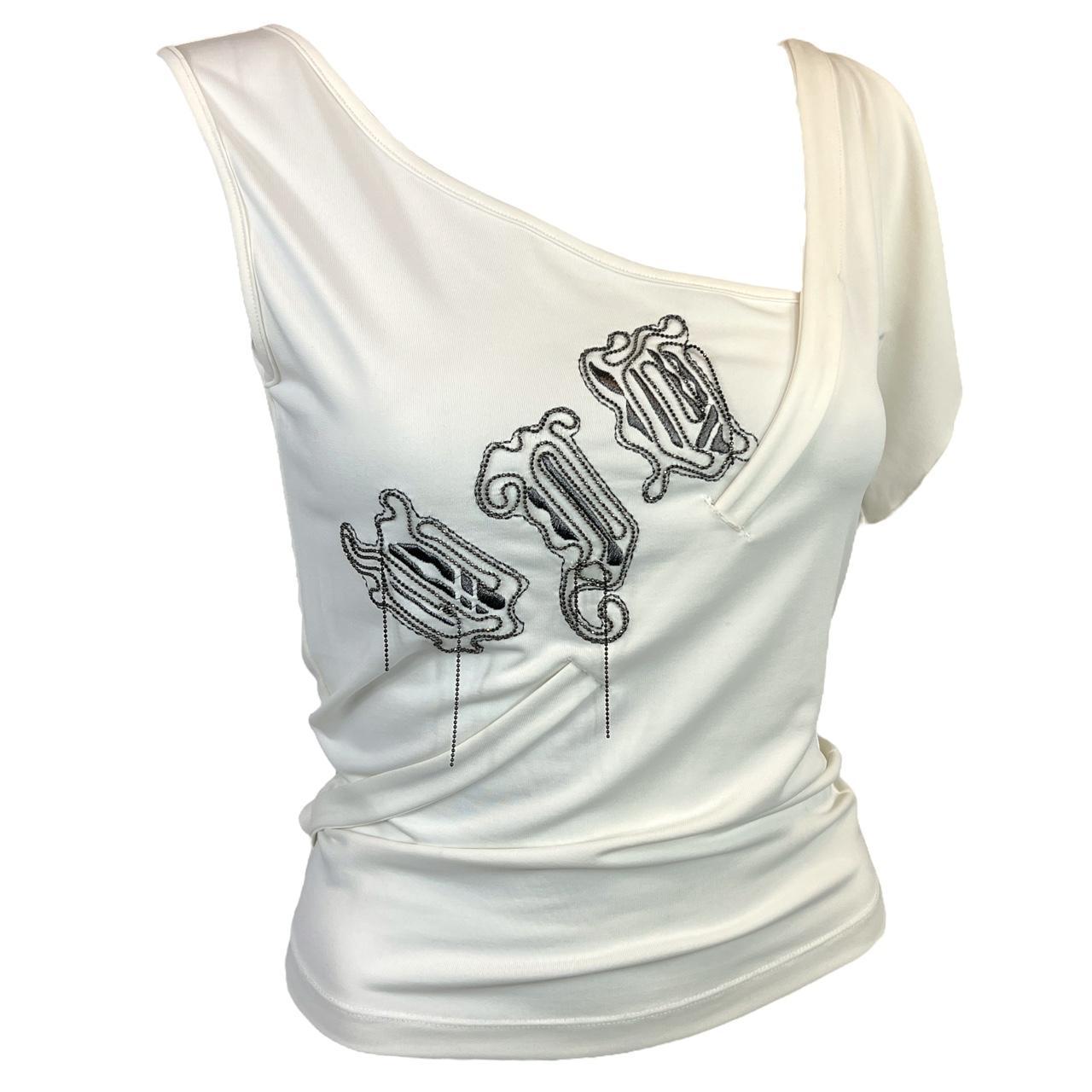 Versace Jeans Couture White Asymmetrical Logo Top - Outfit Repeater