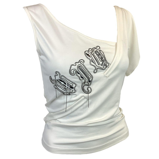 Versace Jeans Couture White Asymmetrical Logo Top - Outfit Repeater