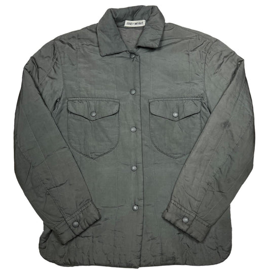 Issey Miyake Dark Gray Silk Puffer Style Button Up Overshirt / Jacket