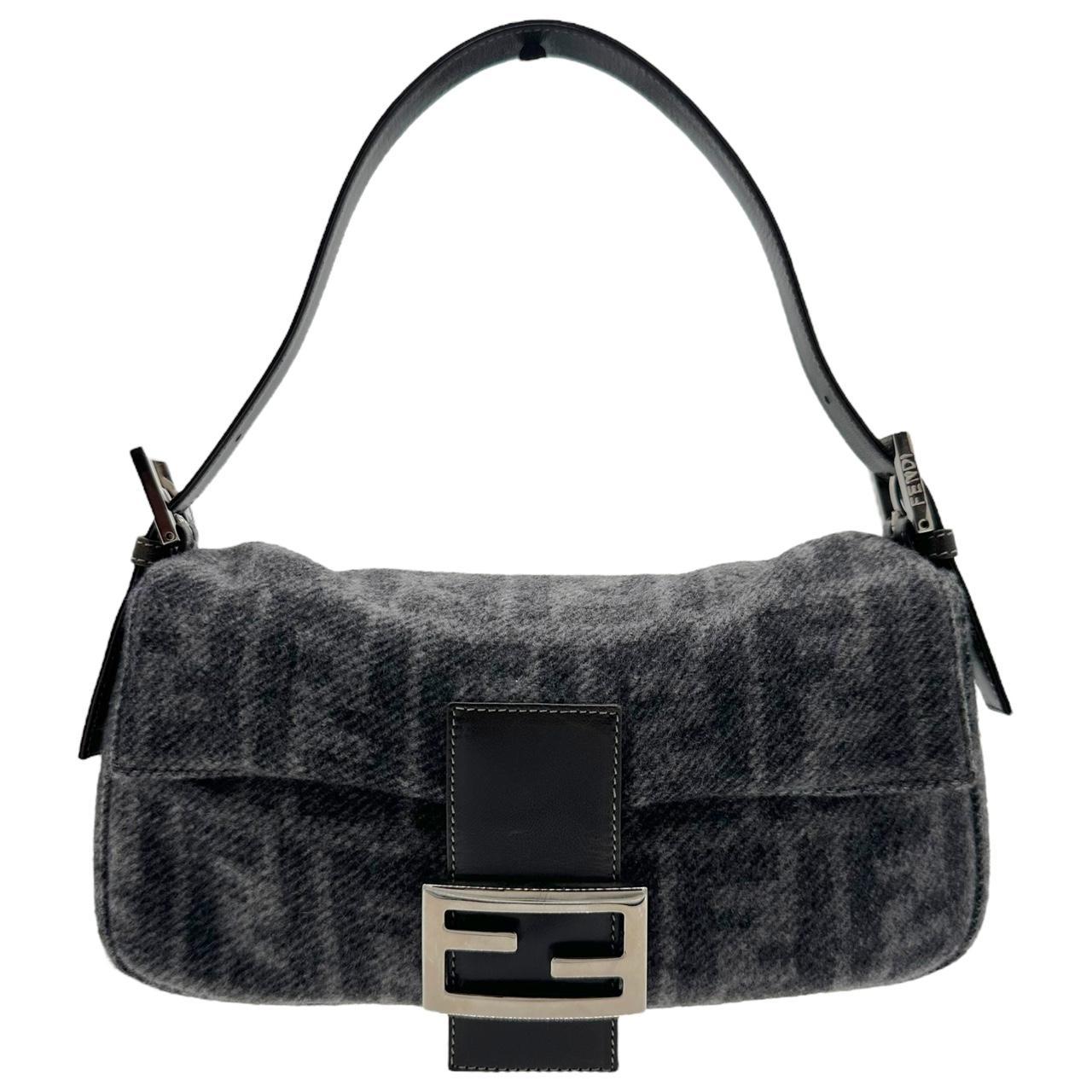 Fendi Wool Knit Gray Zucca Monogram Baguette Shoulder Bag - Outfit Repeater