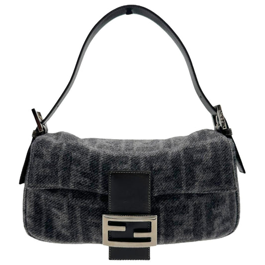 Fendi Wool Knit Gray Zucca Monogram Baguette Shoulder Bag - Outfit Repeater