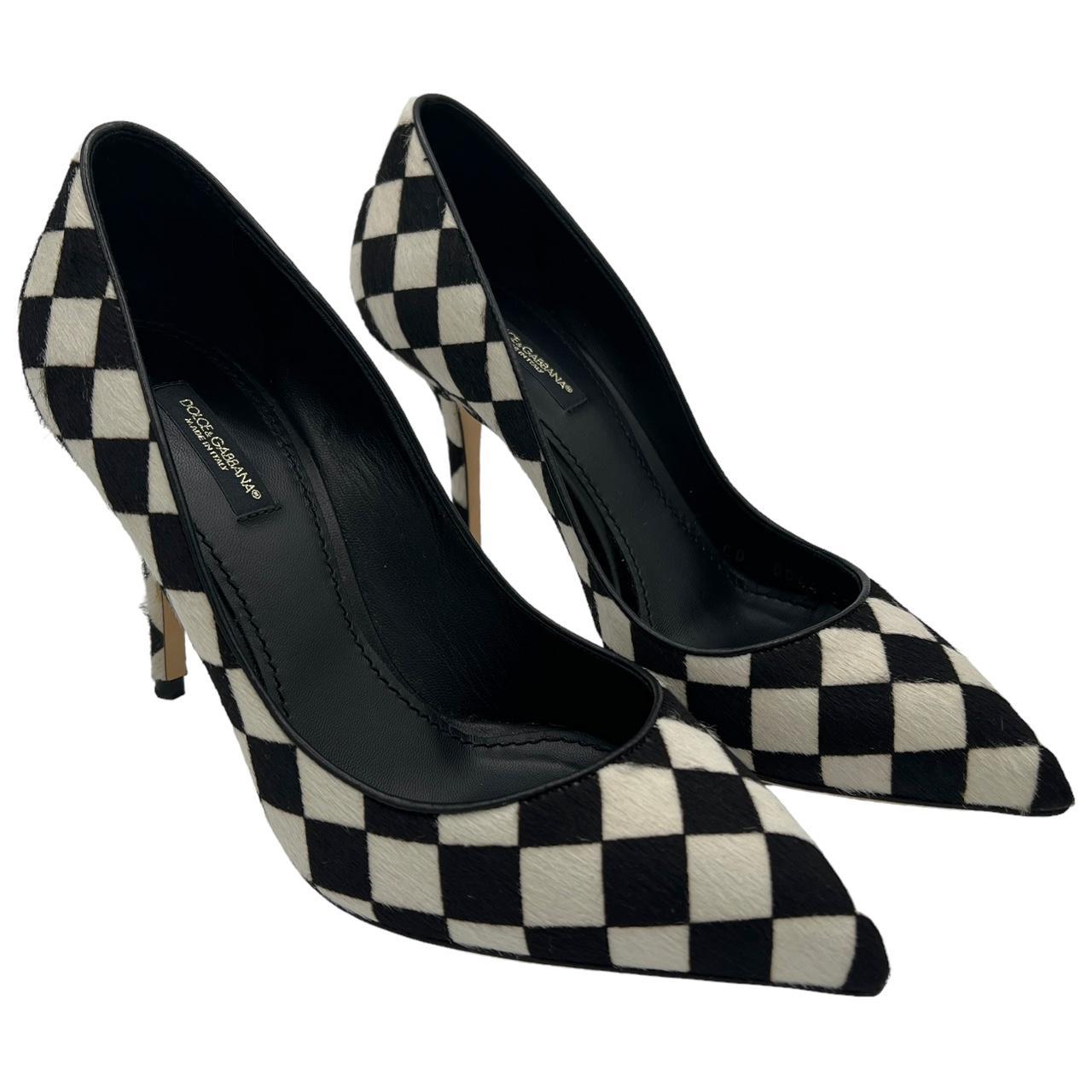 Dolce & Gabbana Black White Checkered Ponyhair Heels