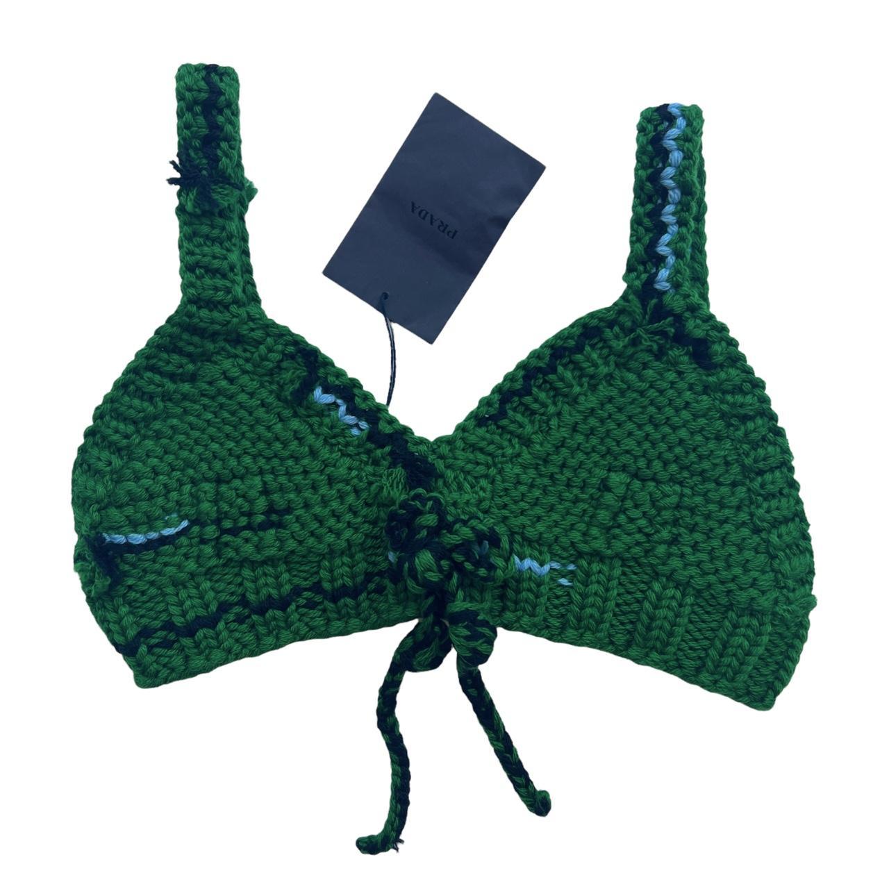 Prada FW17 RTW Cordonetto Link Knit Crochet Bralette Crop Top Green - Outfit Repeater