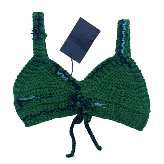 Prada FW17 RTW Cordonetto Link Knit Crochet Bralette Crop Top Green - Outfit Repeater