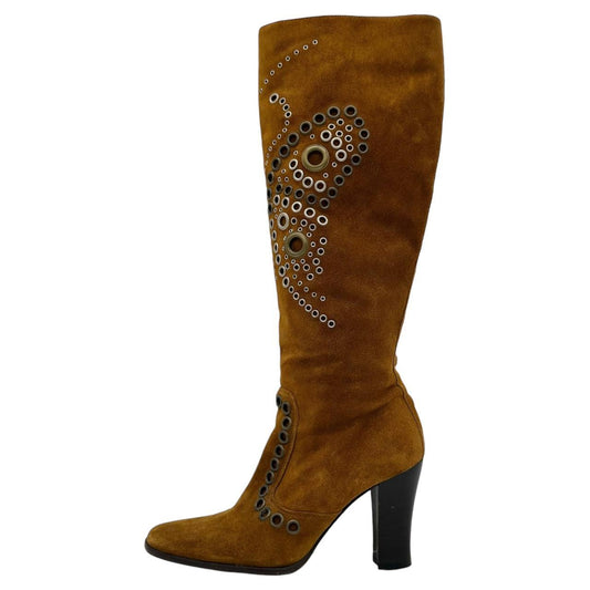 Dolce & Gabbana Brown Suede Knee-High Boots with Rivets