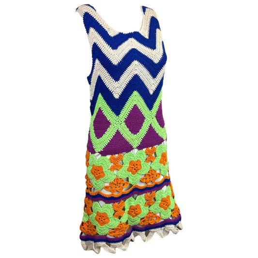 Moschino Cheap & Chic Multicolor Patterned Crochet Knit Midi / Mini Dress