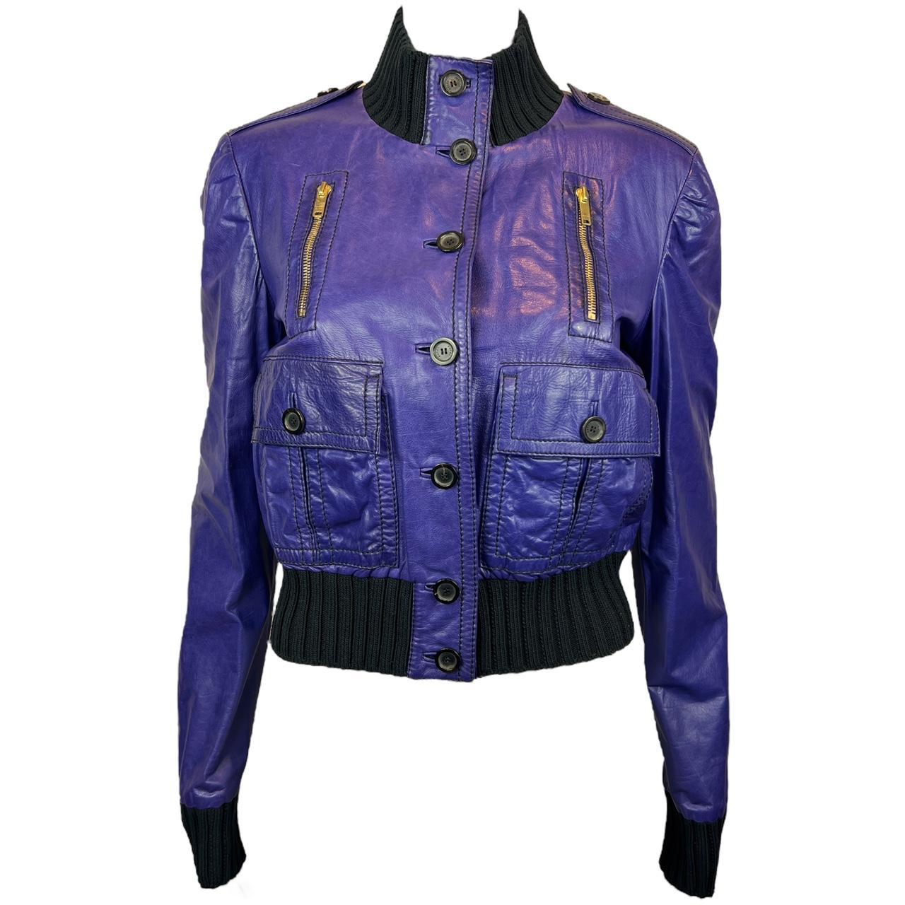 Gucci Madonna Purple Leather Bomber Jacket