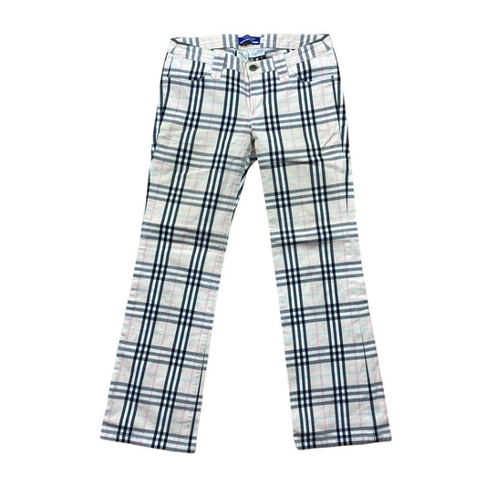 Burberry Blue Label Signature Nova Check Low Rise Plaid Printed Straight Leg Pants