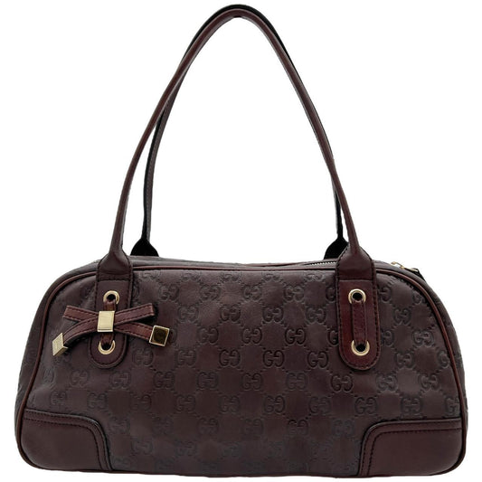 Gucci Brown Leather Boston Bag with Embossed Monogram