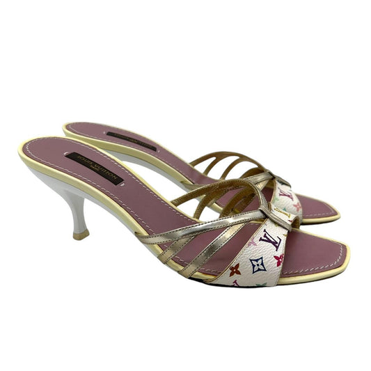 Louis Vuitton White Multicolor Monogram Mule Heels - Outfit Repeater